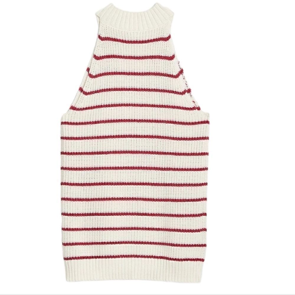 Loft Shimmer Red and Cream Stripe Stitchy Halter Sweater Sz Small